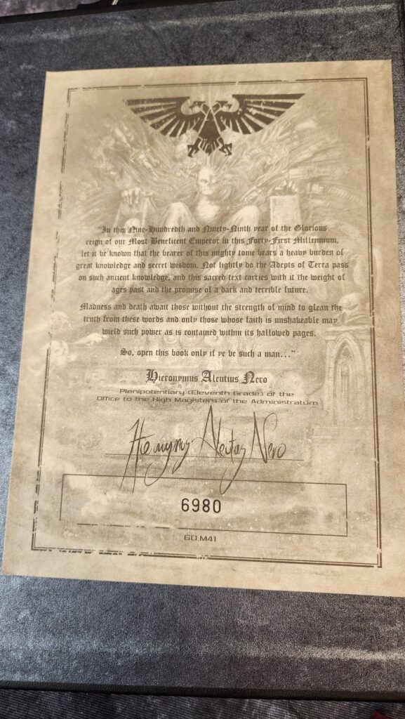 the interior cover of the 4th edition limited edition warhammer 40k core rulebook